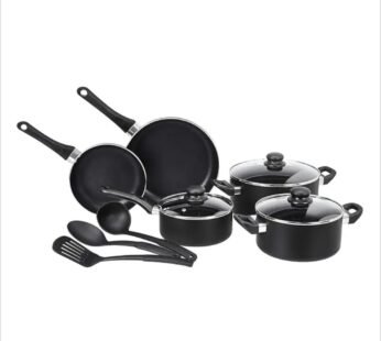 Amazon Basics Non Stick Cookware Set without Induction Base Black 8 Piece